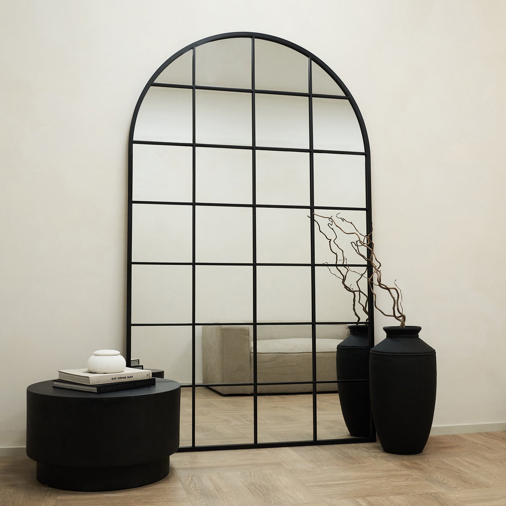 Brooklyn - Full Length Extra Large Black Arched Metal Mirror 200cm x 120cm - Image 4
