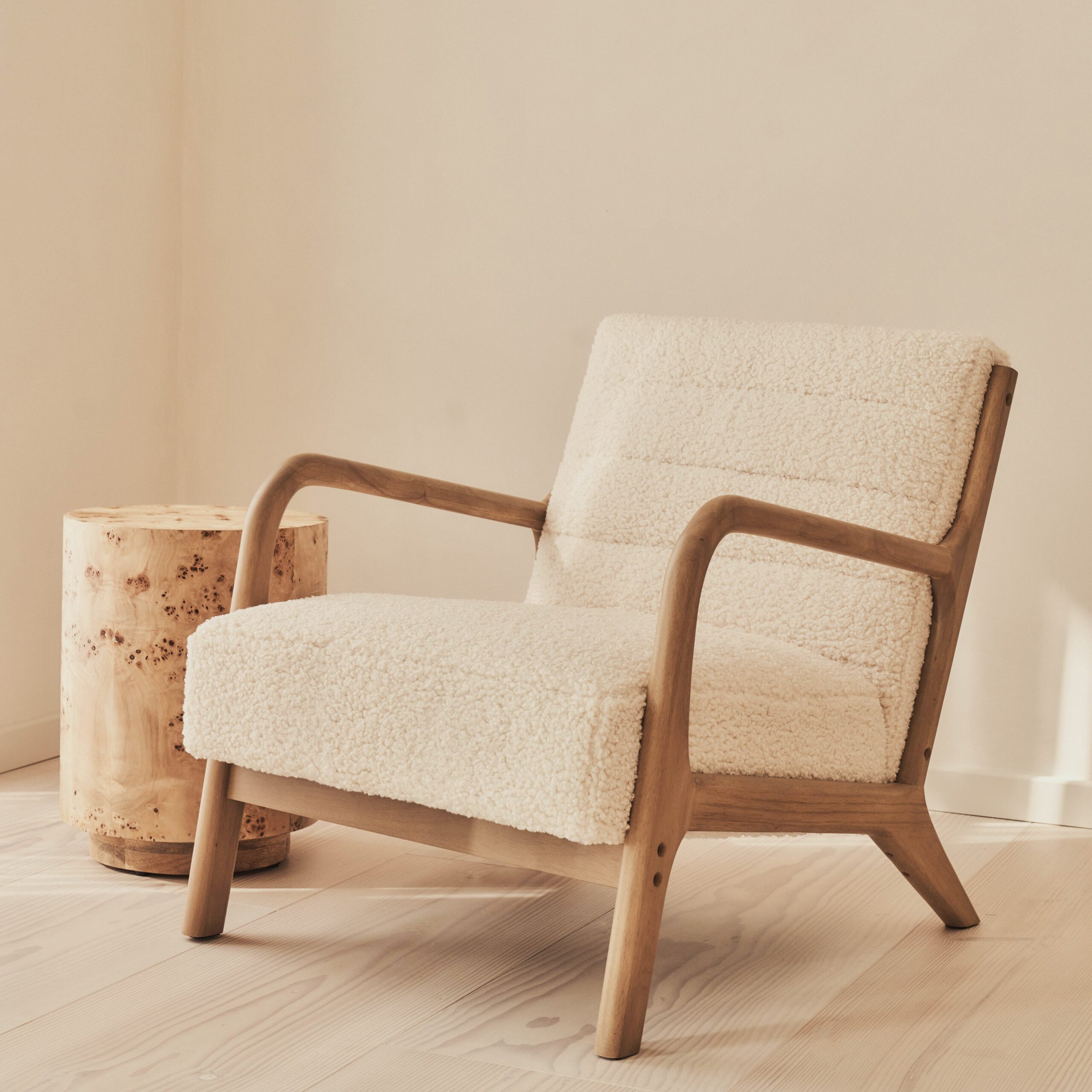 Hudson - Boucle Accent Chair Ivory & Warm Wood - Image 7