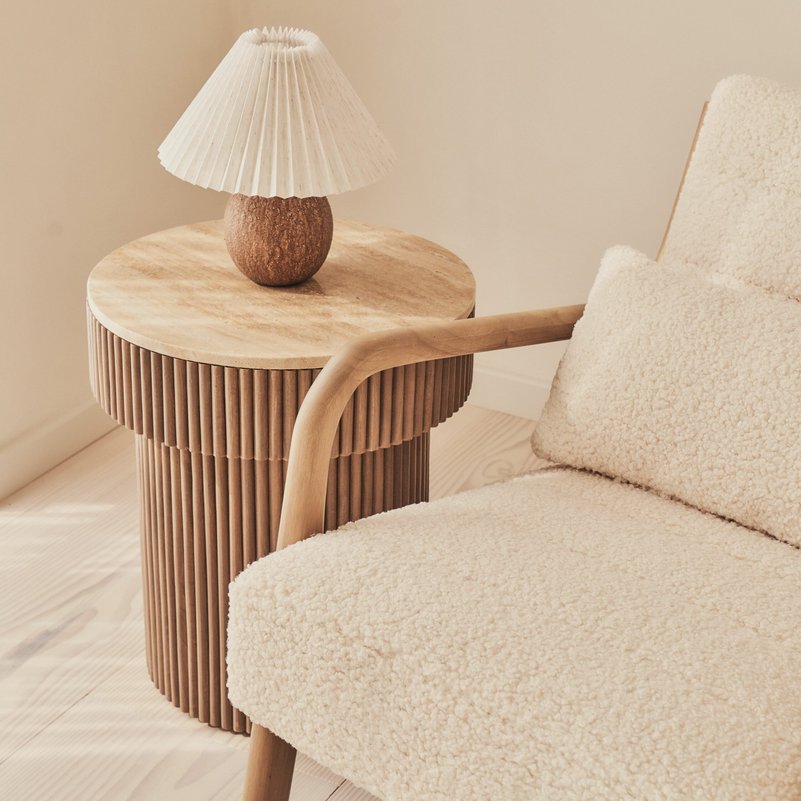Hudson - Boucle Accent Chair Ivory & Warm Wood - Image 11
