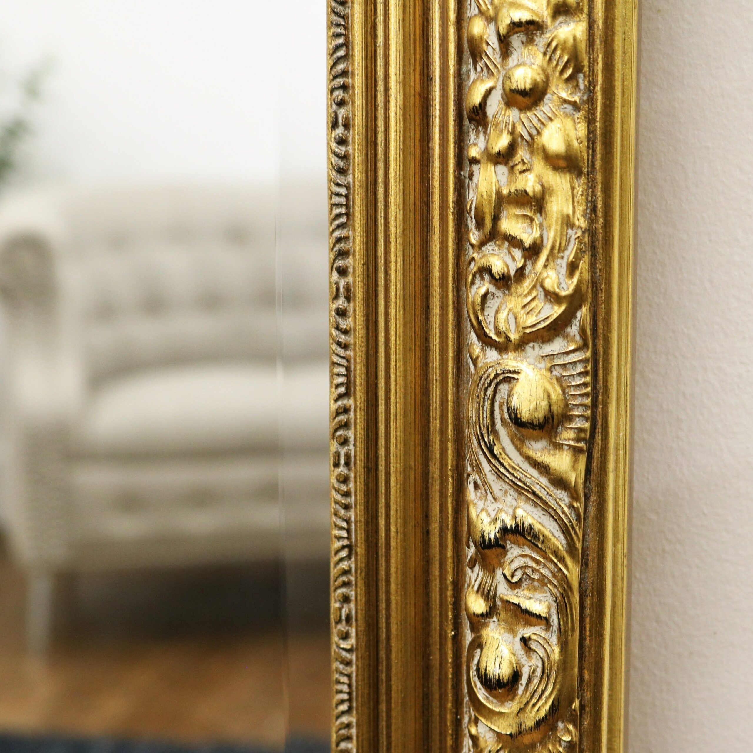 Francesca - Gold Arched Ornate Overmantle Wall Mirror 109cm x 100cm - Image 4