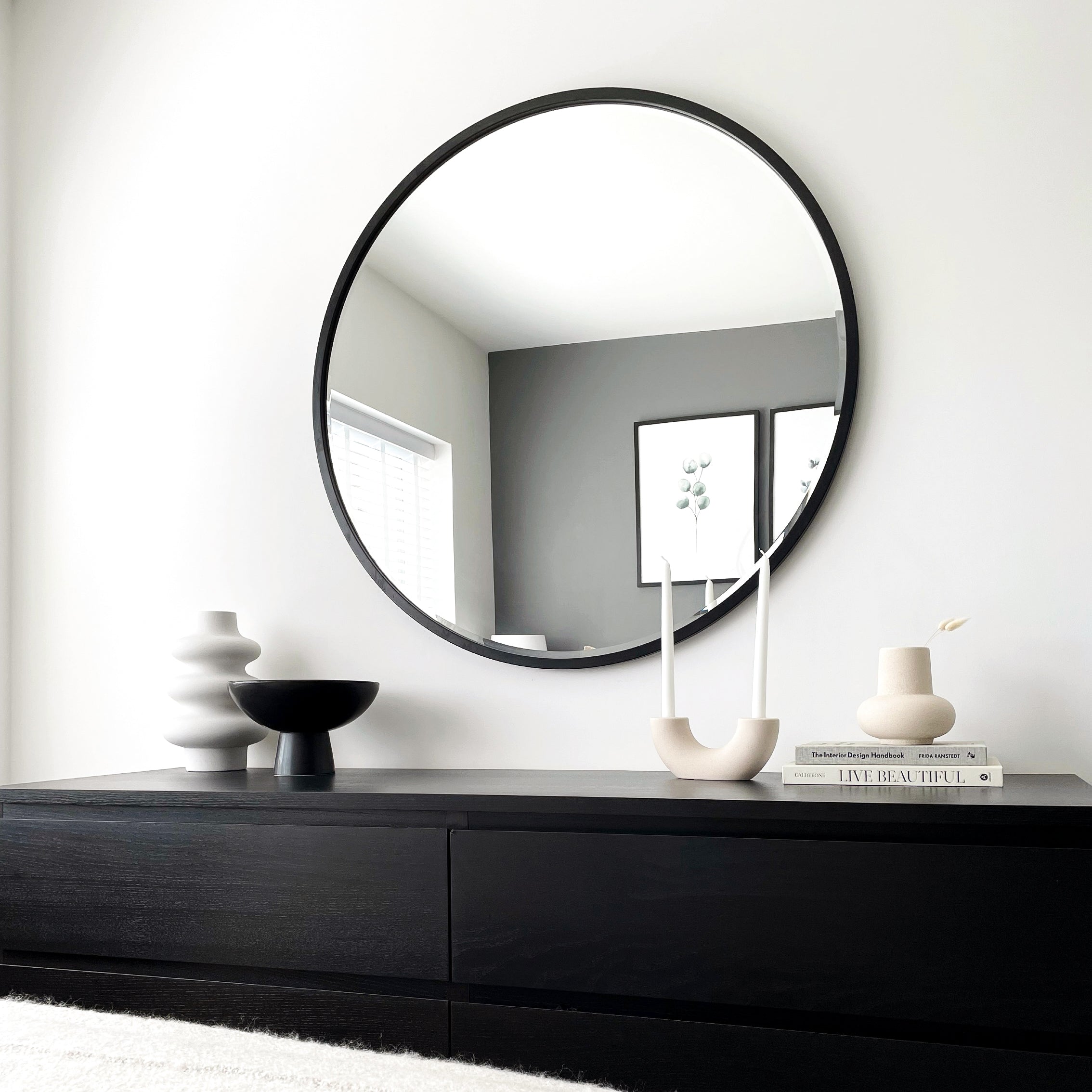 Higgins - Black Metal Modern Round Wall Mirror 100cm x 100cm - Image 3