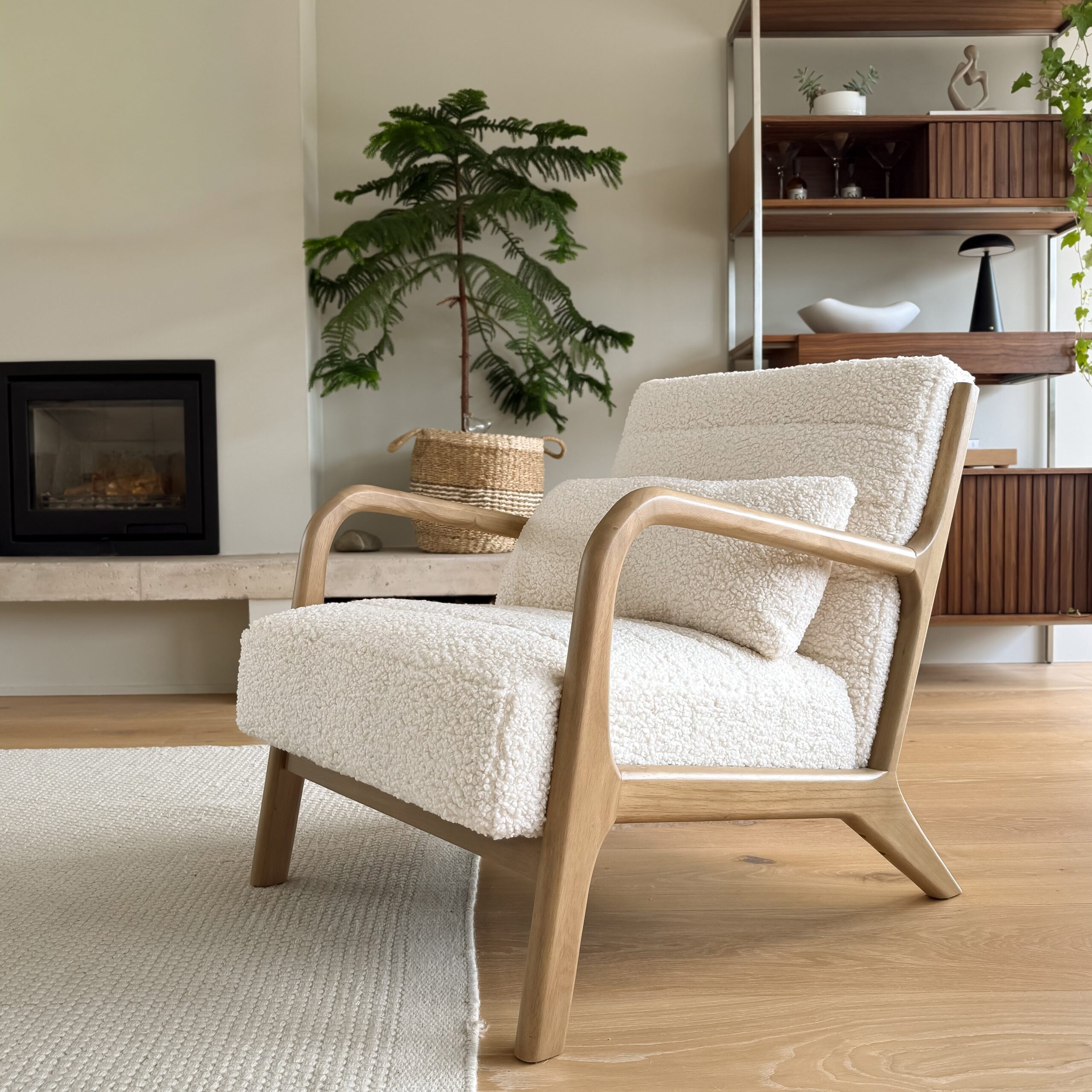 Hudson - Boucle Accent Chair Ivory & Warm Wood - Image 2
