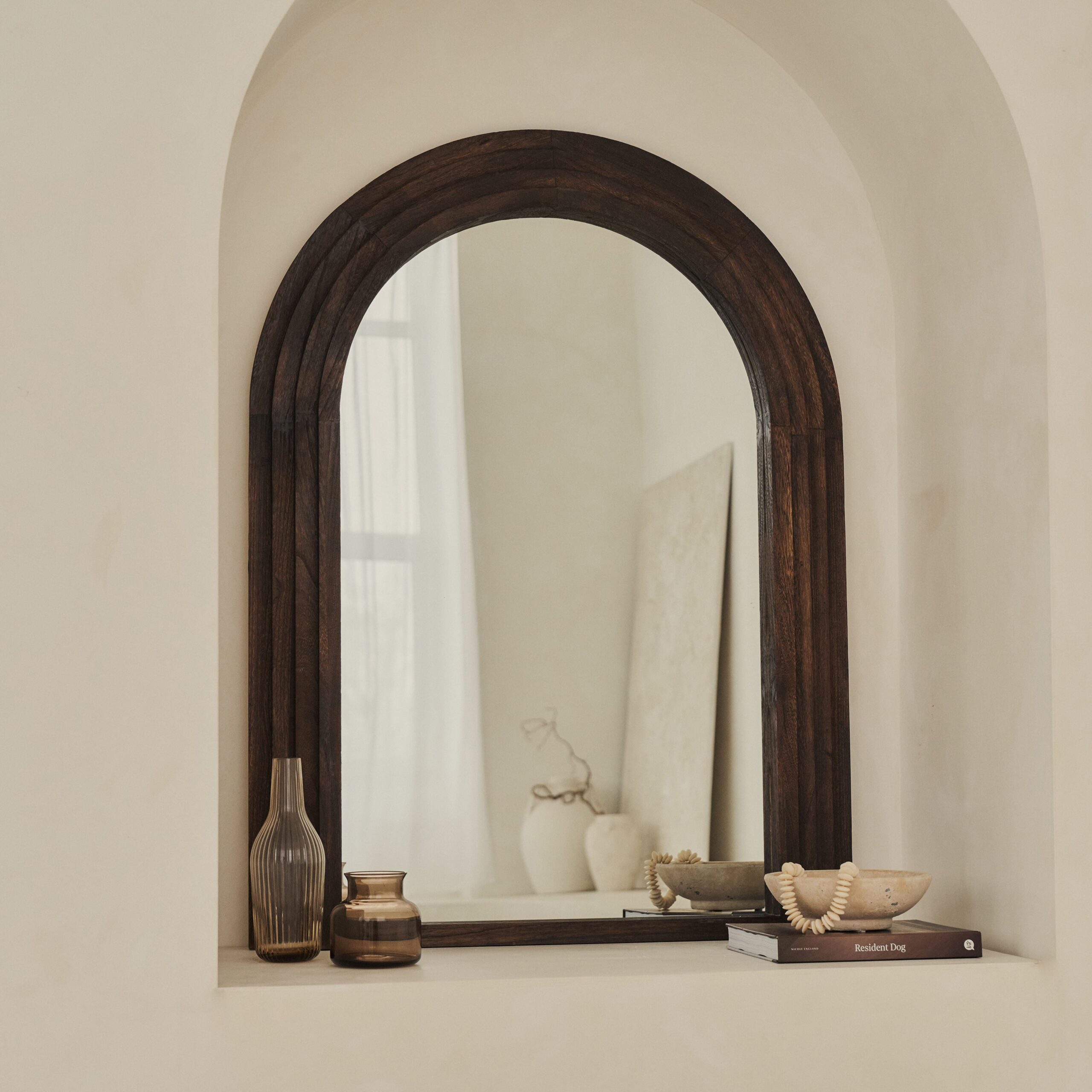 Luciana - Charred Wood Arched Overmantle Mirror 120cm x 90cm - Image 4