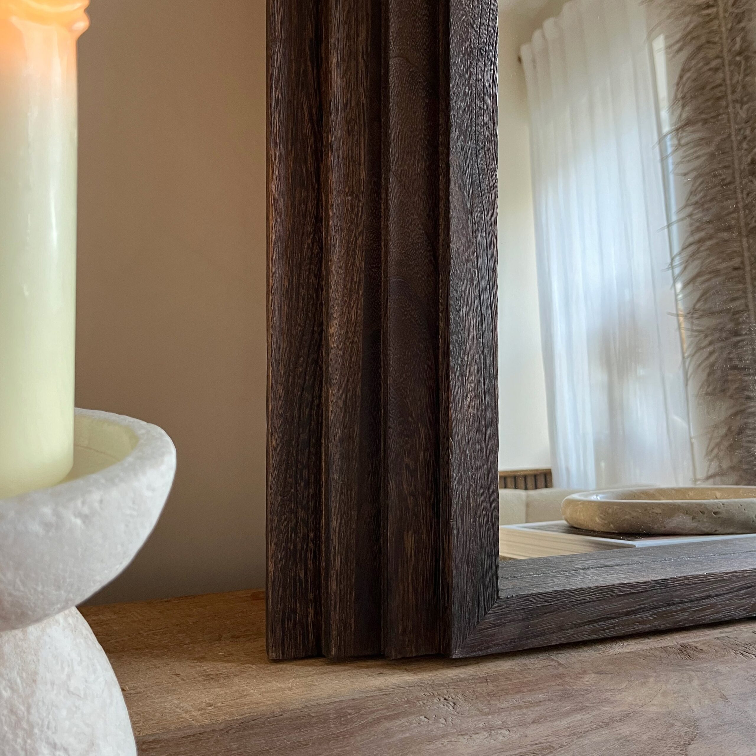 Luciana - Charred Wood Arched Overmantle Mirror 120cm x 90cm - Image 2
