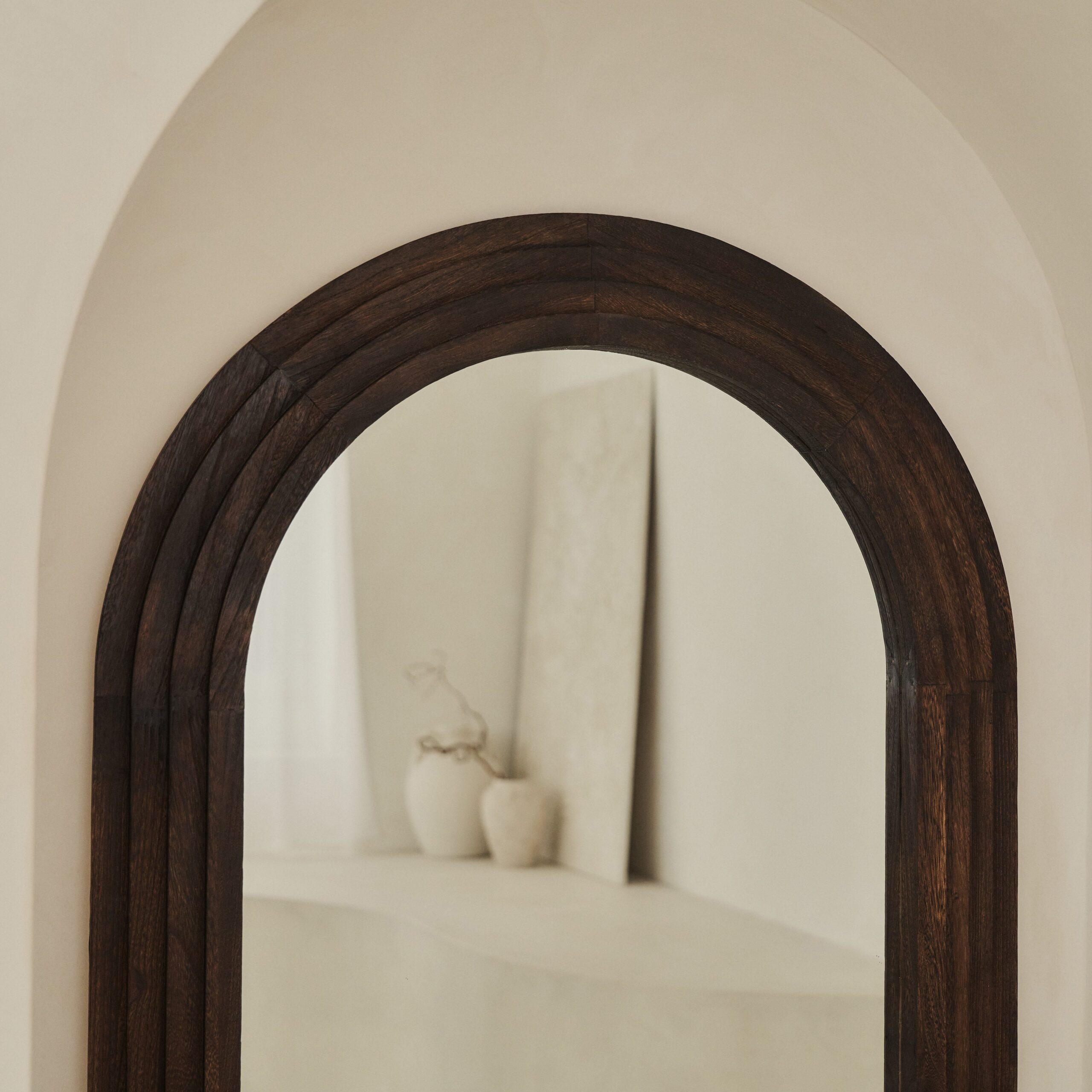 Luciana - Charred Wood Arched Overmantle Mirror 120cm x 90cm - Image 8